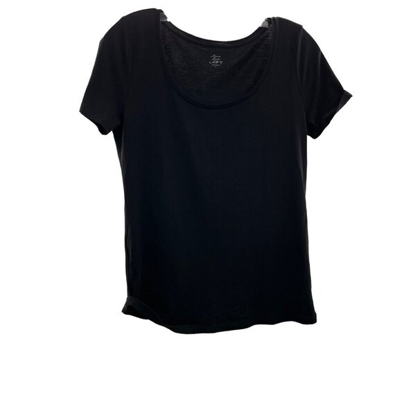 Ann Taylor Loft Scoop Neck Short Sleeve Top Black Size Small Semi Sheer - Picture 1 of 8